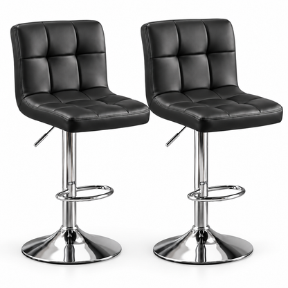 Lot de 2 tabourets de bar réglables noirs en similicuir avec assise matelassée et pied chromé