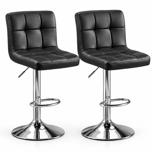 Lot de 2 tabourets de bar réglables noirs en similicuir avec assise matelassée et pied chromé