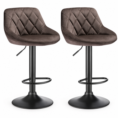 Lot de 2 tabourets de bar réglables en velours taupe avec pied noir et dossier matelassé